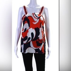 Trina Turk Womens Blue Orange Printed Square Neck Sleeveless Silk Blouse Top, L
